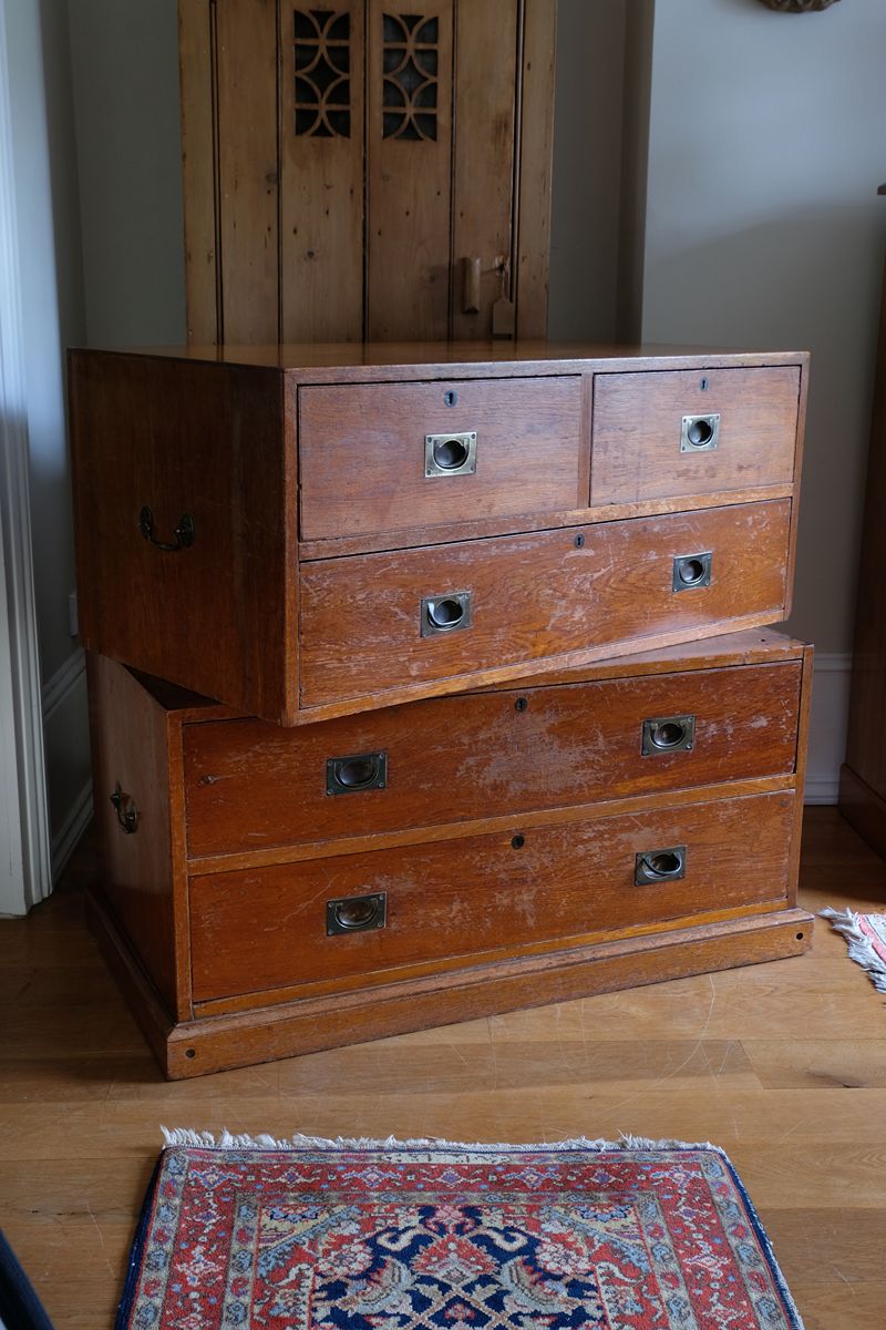 Mid-19th Century Camphor Wood Two-Part Campaign Chest, c.1850